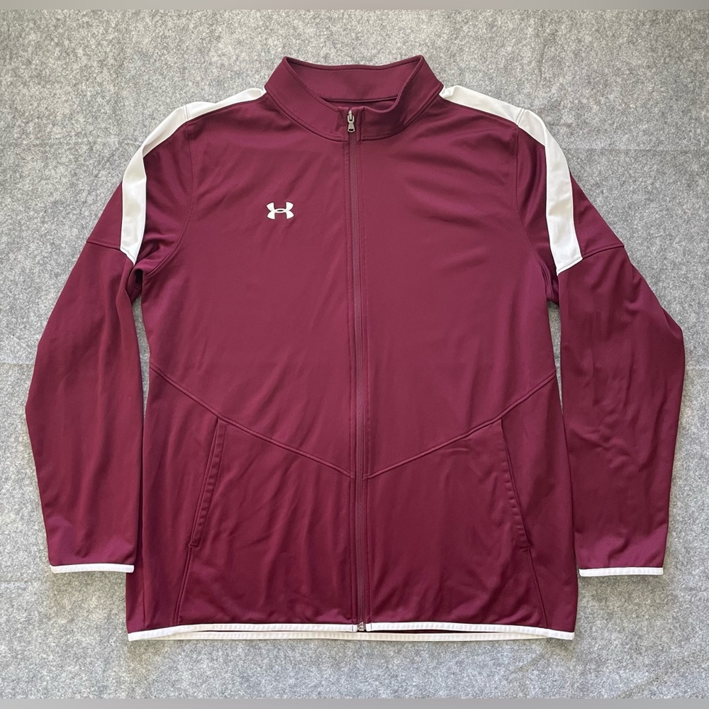 Under‎ Armour Full Zip Sweatshirt Mens 3XL Maroon Logo Front Pockets Loose Fit
